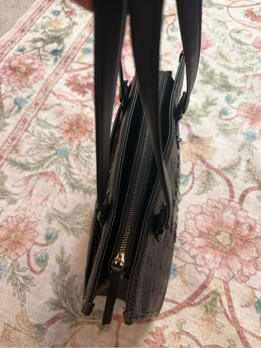 Juicy Couture Black Embossed Logo Tote with Heart Charm